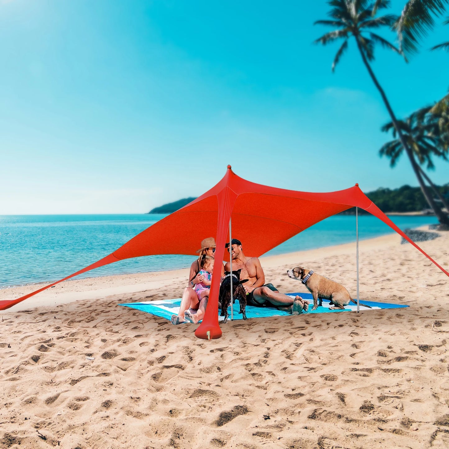 Red 2m x 1.6m Beach Elastic Sunshade Outdoor Tent for 2-3 People Ideal for Camping Fishing and Picnics