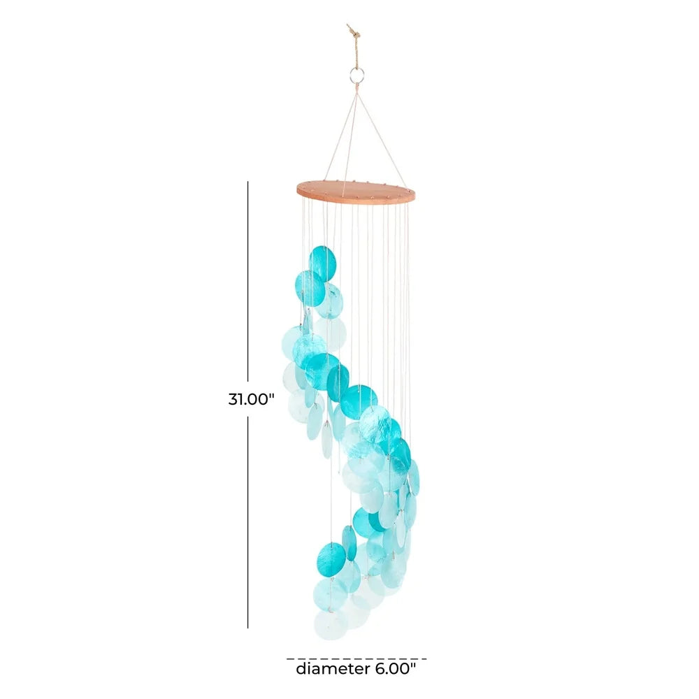 Teal Capiz Shell Waterfall Wind Chime for Indoor and Outdoor Use Coastal Decor Elegant Home Garden Hanging Windchime