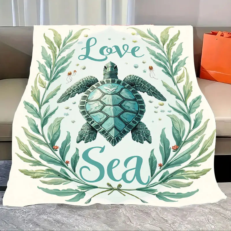 Soft Pink Starfish Embroidered Flannel Throw Blanket For Beach Vibes Decor