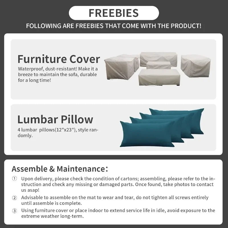 Peacock Blue 7 Piece Patio Furniture Set With Anti Slip Cushions And Covers