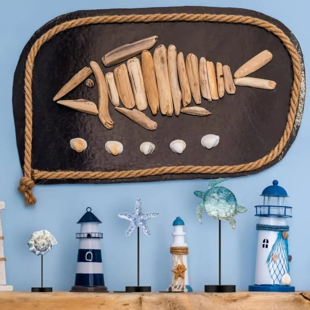 Set Of 3 Coastal Nautical Turtle And Starfish Wooden Block Decor Centerpieces