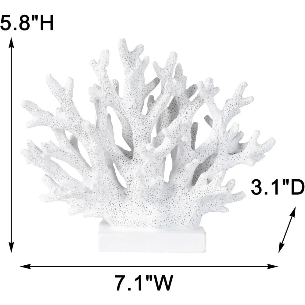 White Coral Decor Resin Statue 5.8 Inch Tall Nautical Home Accent