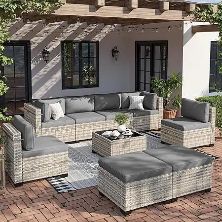 9 Piece Patio Furniture Set Outdoor Sectional With Ottomans