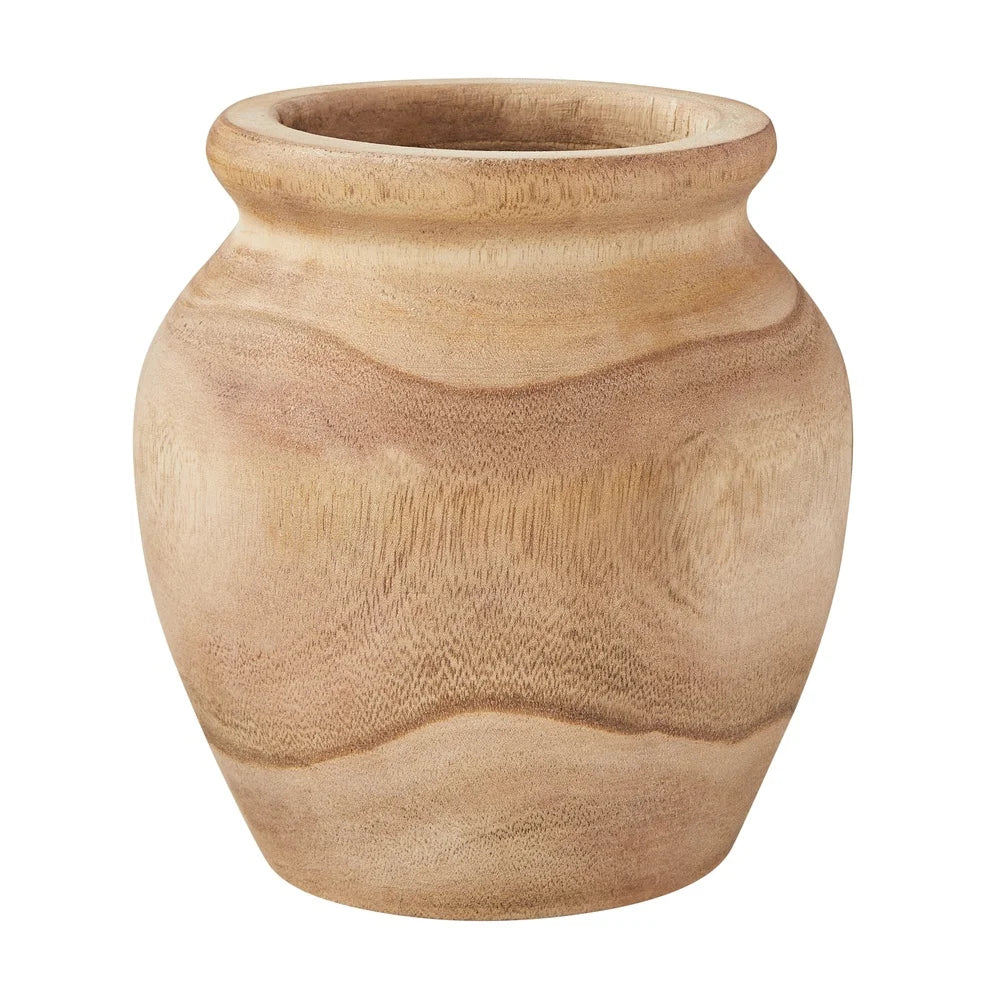 Natural Wood Decorative Vase Rustic Flower Holder Hand Lathed Solid Wood With Light Finish And Unique Grain Design