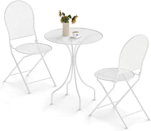 Metal Patio Folding Bistro Set For 2 With Powder Coat Frame