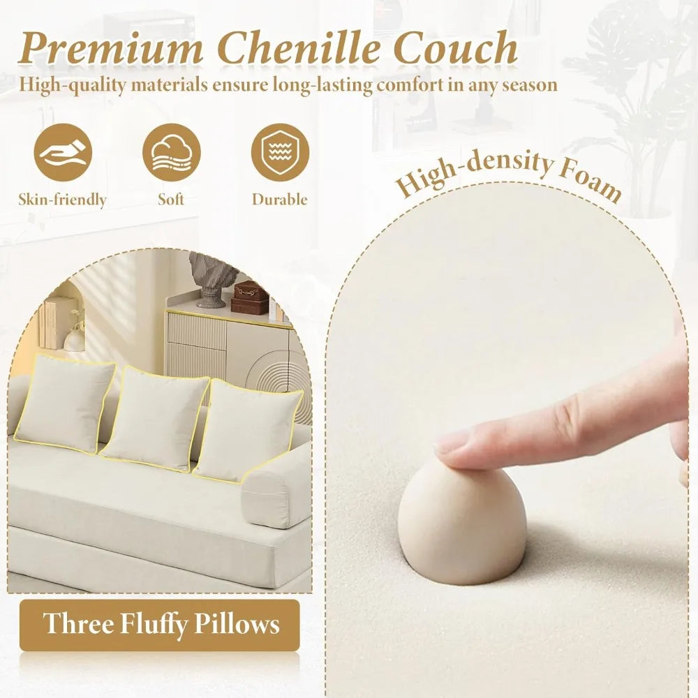 Modular Futon Sofa Bed 3 Seater Chenille Sleeper Couch