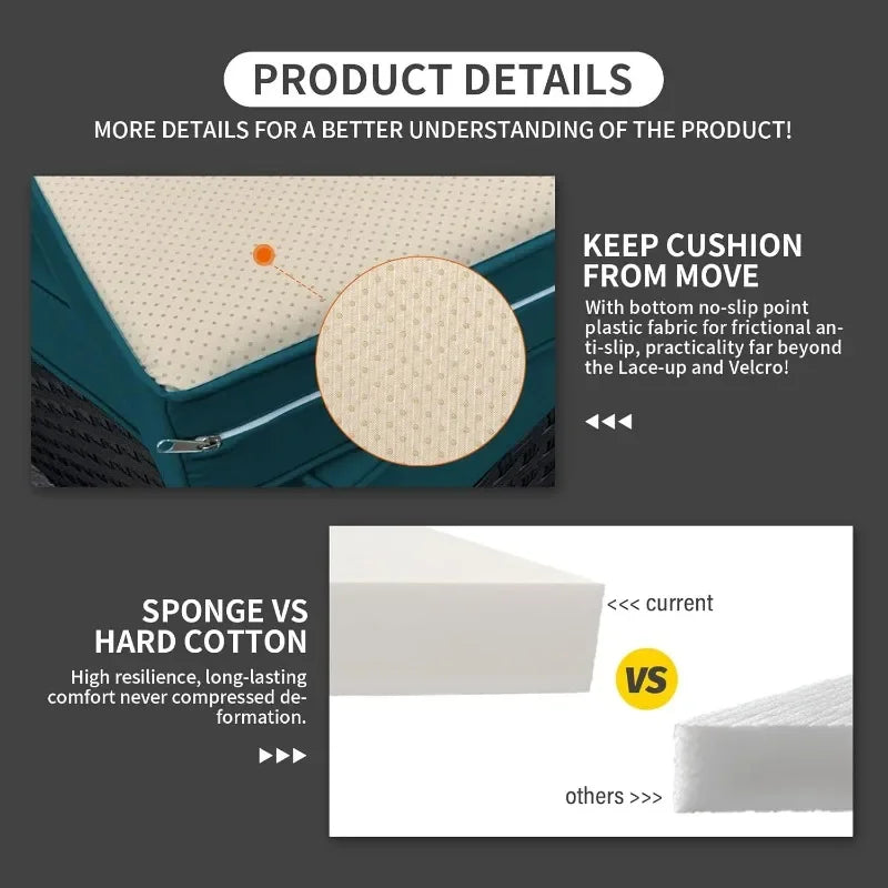 Peacock Blue 7 Piece Patio Furniture Set With Anti Slip Cushions And Covers