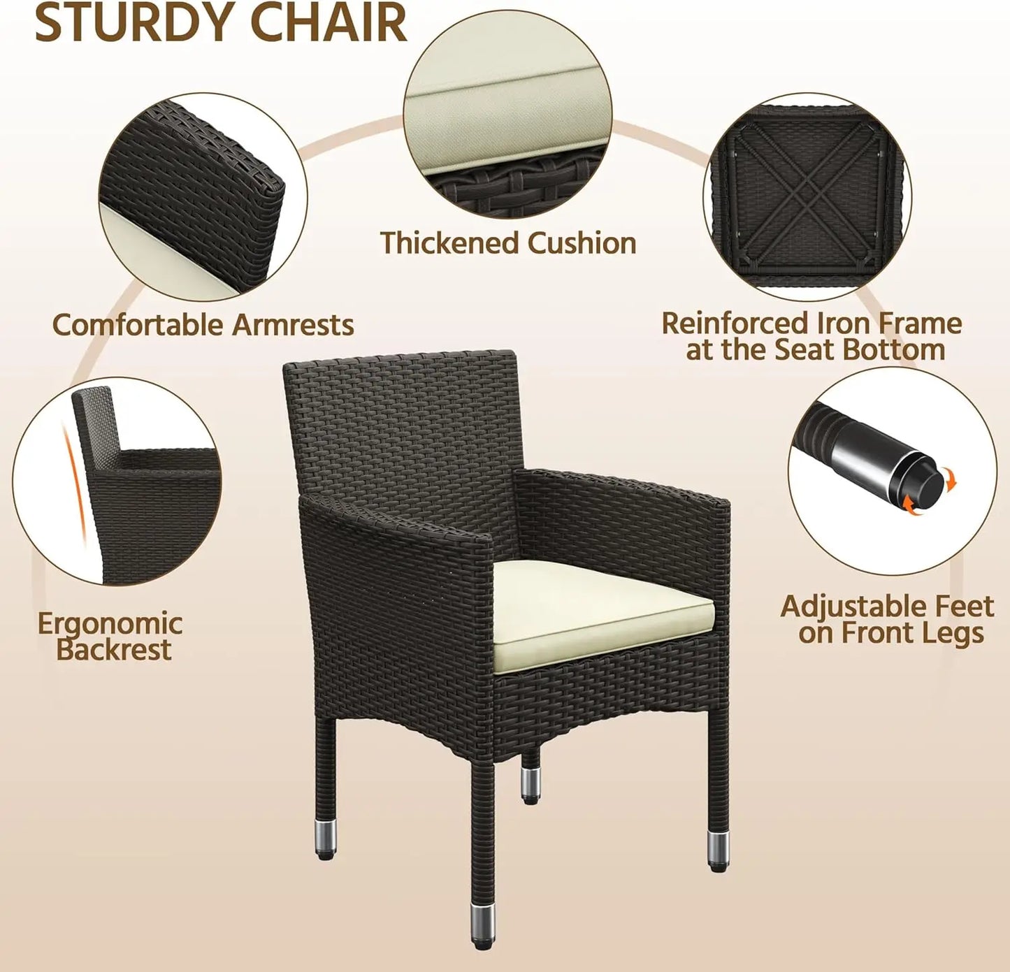 5 Piece Patio Rattan 4 Dining Chairs Tempered Glass Table