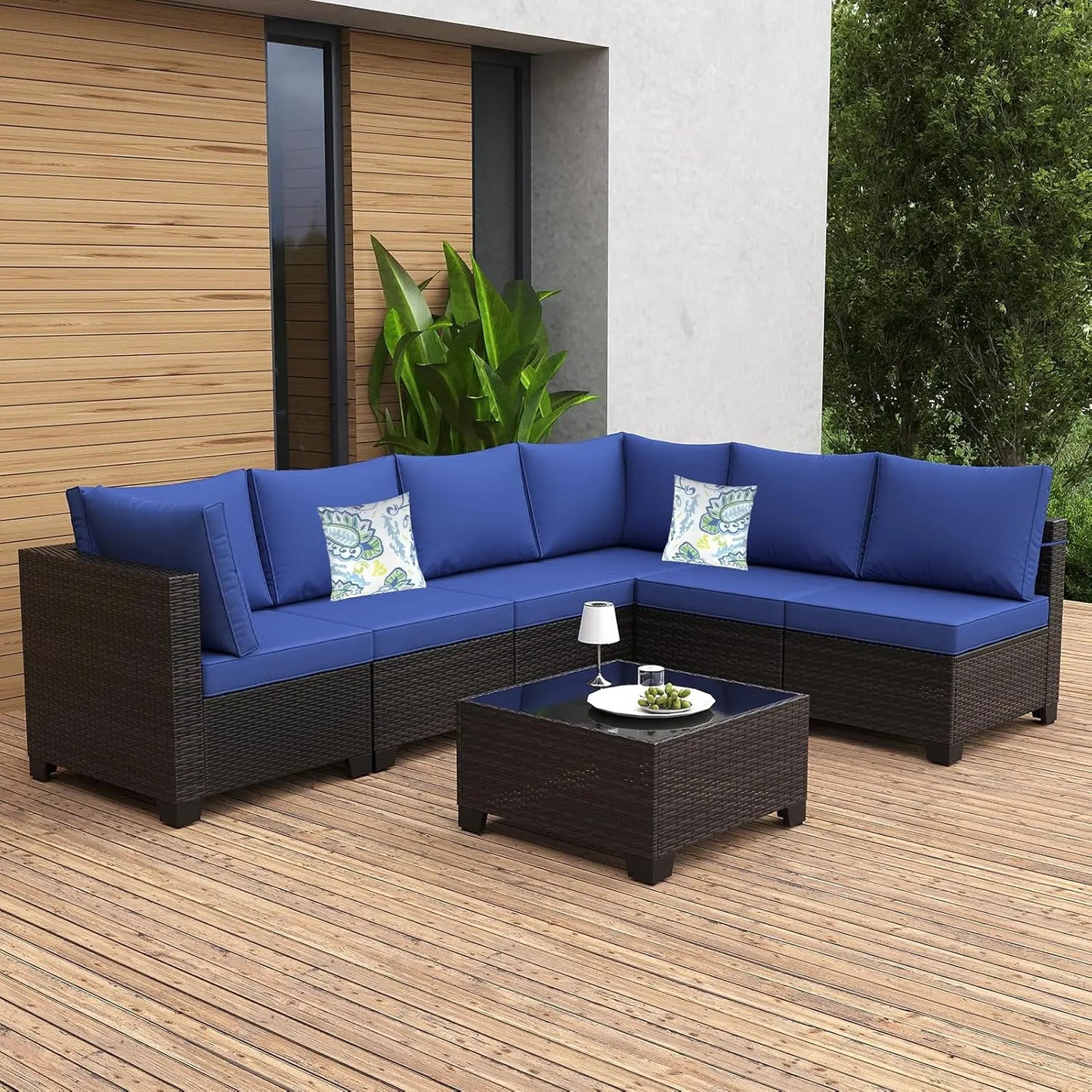 Outdoor Patio Furniture Set with Fire Pit Table Wicker Sofa