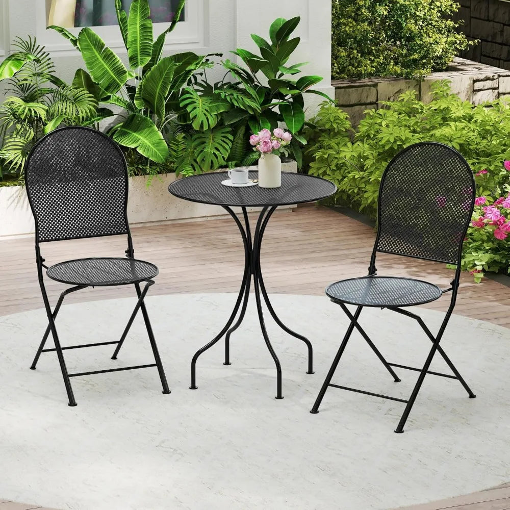 Metal Patio Folding Bistro Set For 2 With Powder Coat Frame