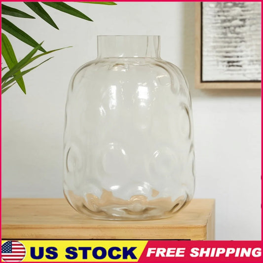 Coastal Gray Glass Vase Bubble Texture Round Jar 11Inch