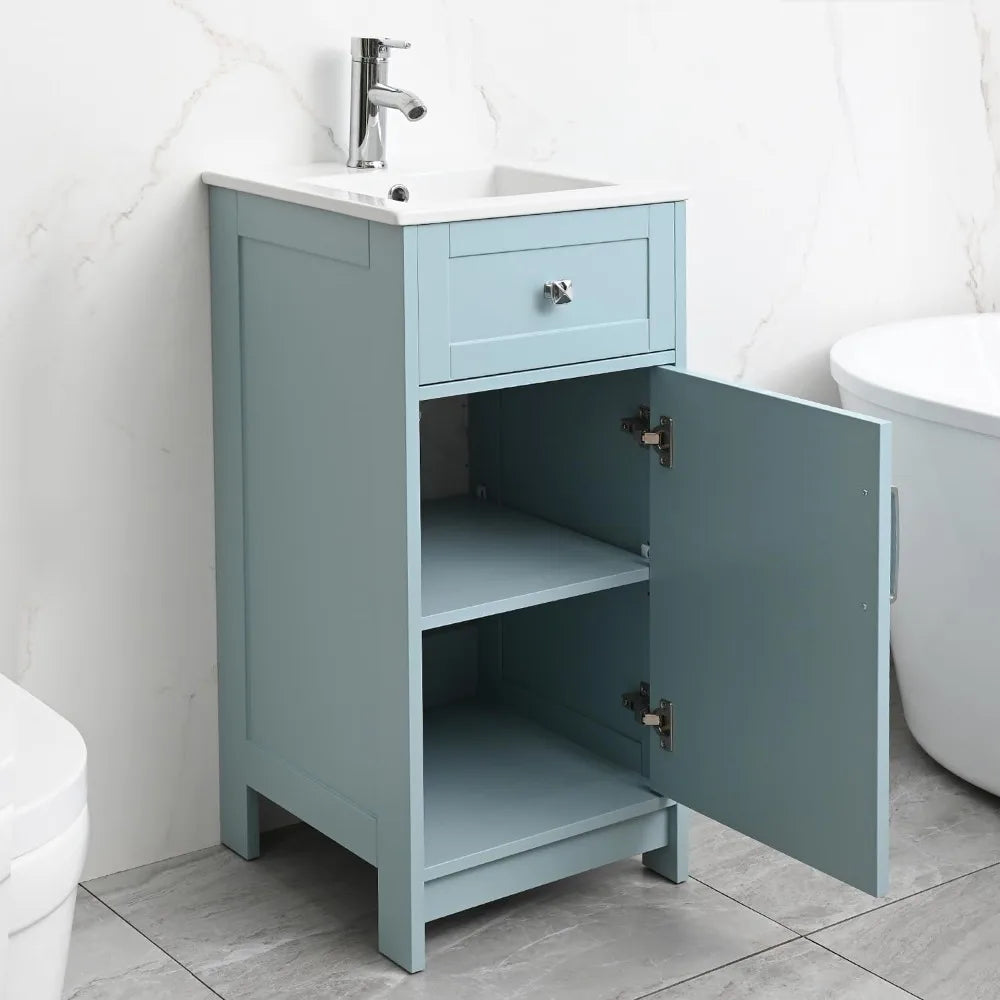 16 Inch Coastal Blue Modern Bathroom Vanity With Sink