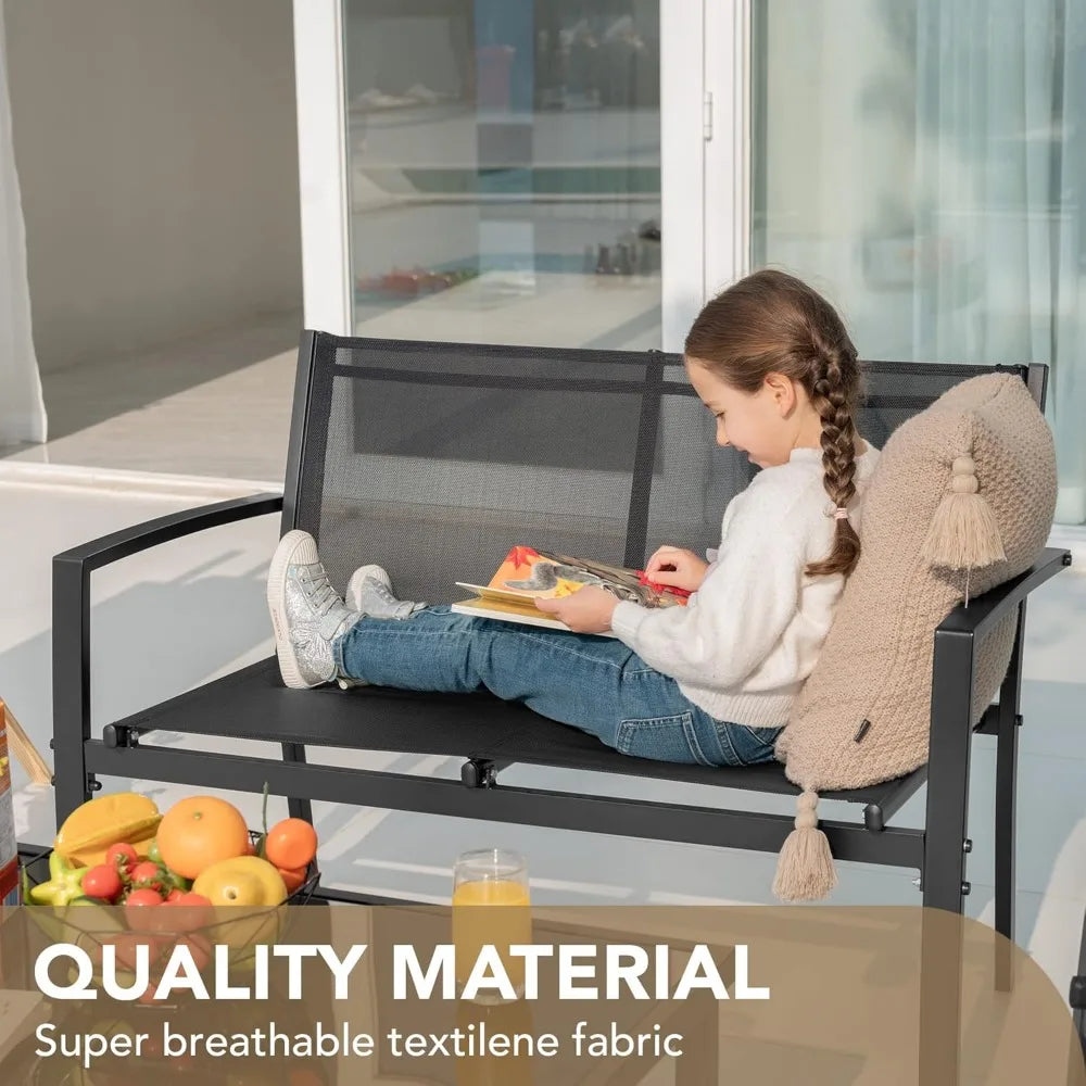 Black 4 Pieces Outdoor Patio Furniture Set With Glass Coffee Table For Garden And Poolside