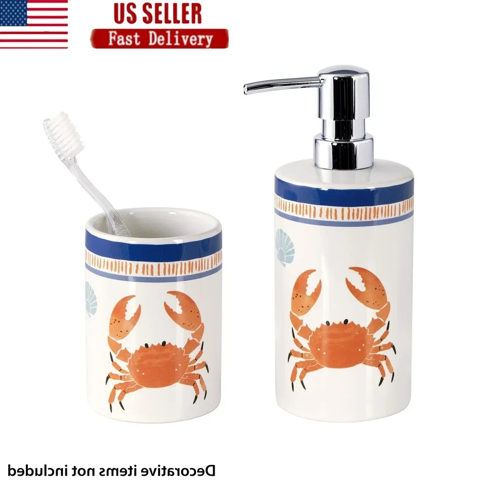 Ceramic Bathroom Shelves Set With Crab Design Soap Pump And Toothbrush Holder Bath Accessories Decor