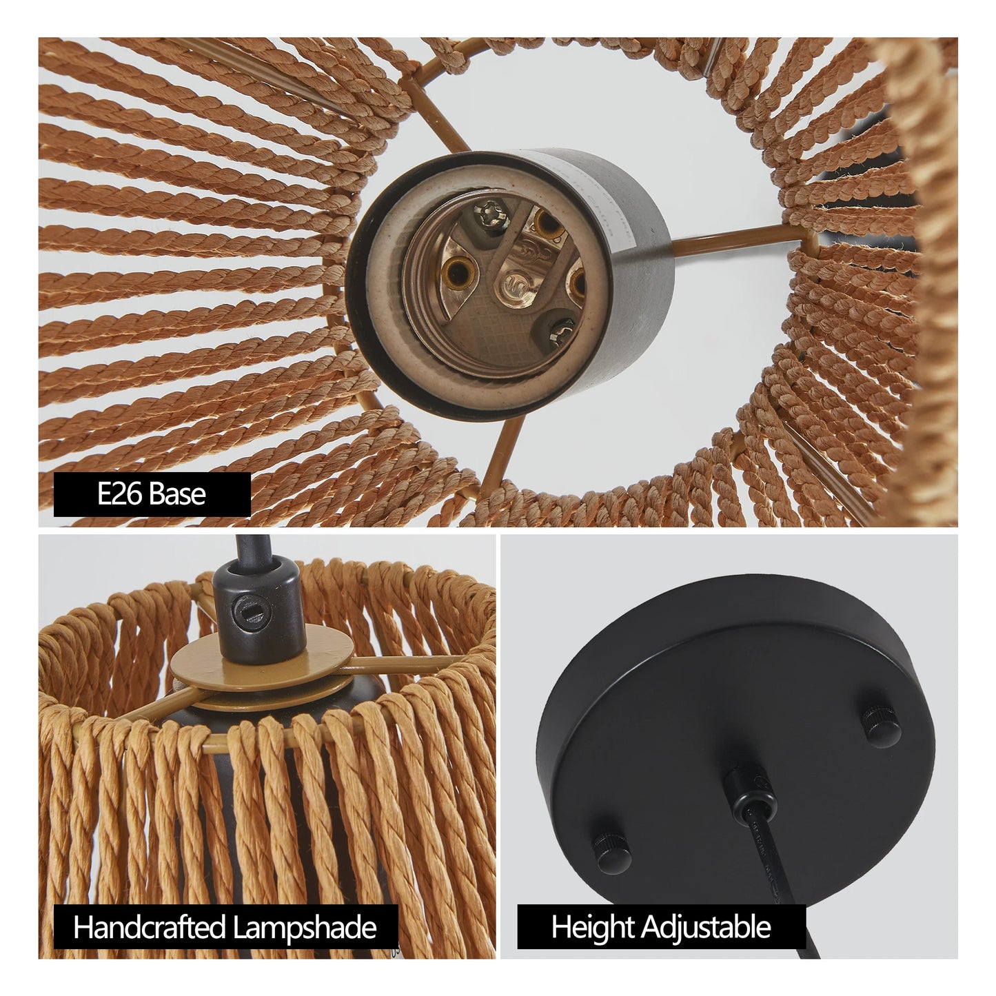 Set Of 3 Rustic Hemp Rope Pendant Lights Farmhouse Lighting