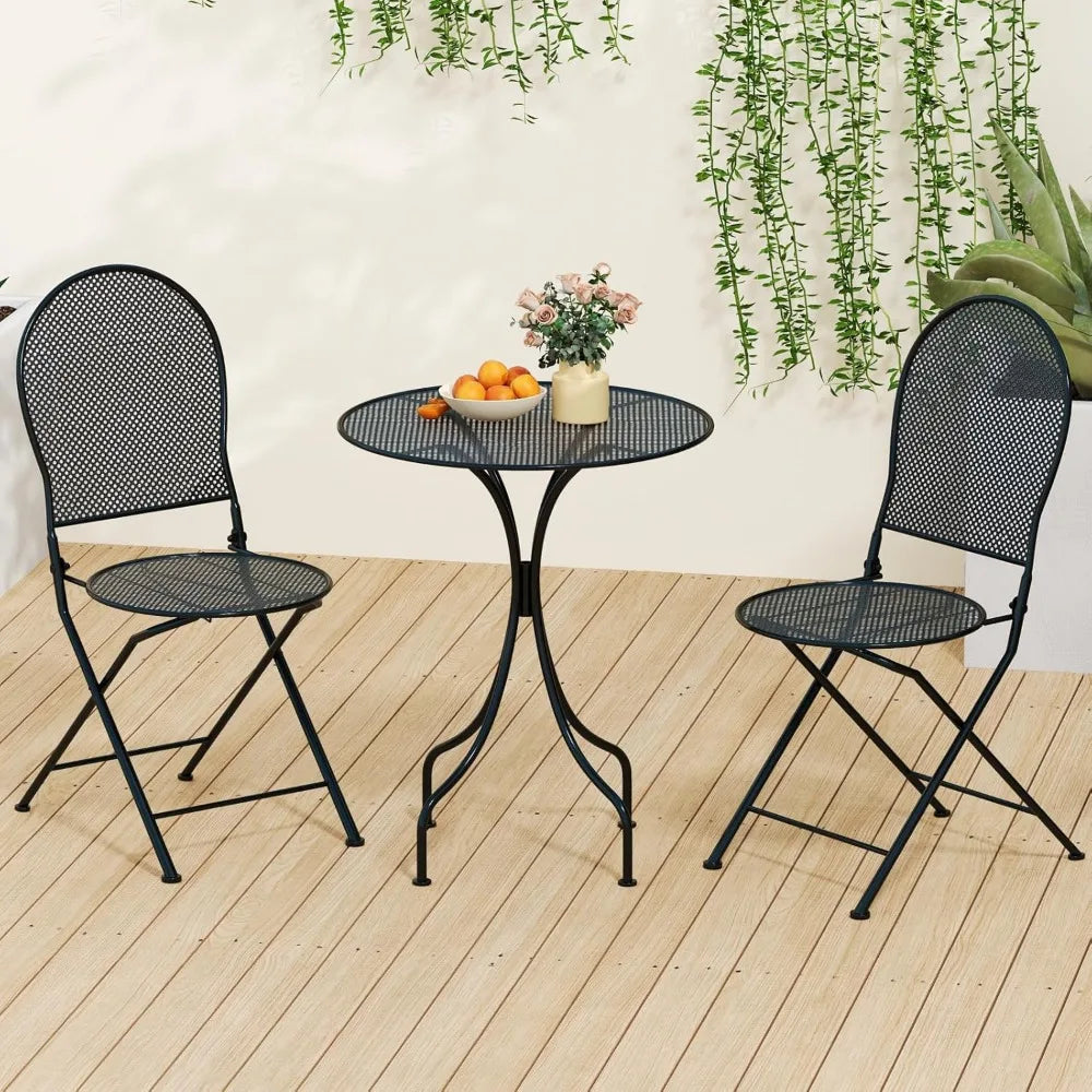 Metal Patio Folding Bistro Set For 2 With Powder Coat Frame
