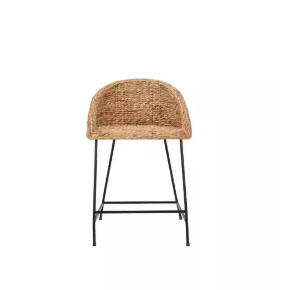 Natural Woven Hyacinth Counter Stool With Low Back