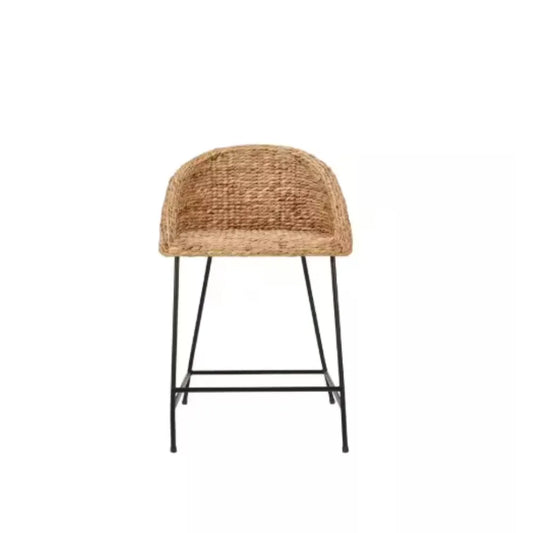Natural Woven Hyacinth Counter Stool With Low Back