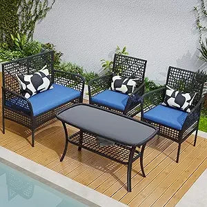 3 Piece Outdoor Rocking Bistro Set With Wicker Patio Furniture