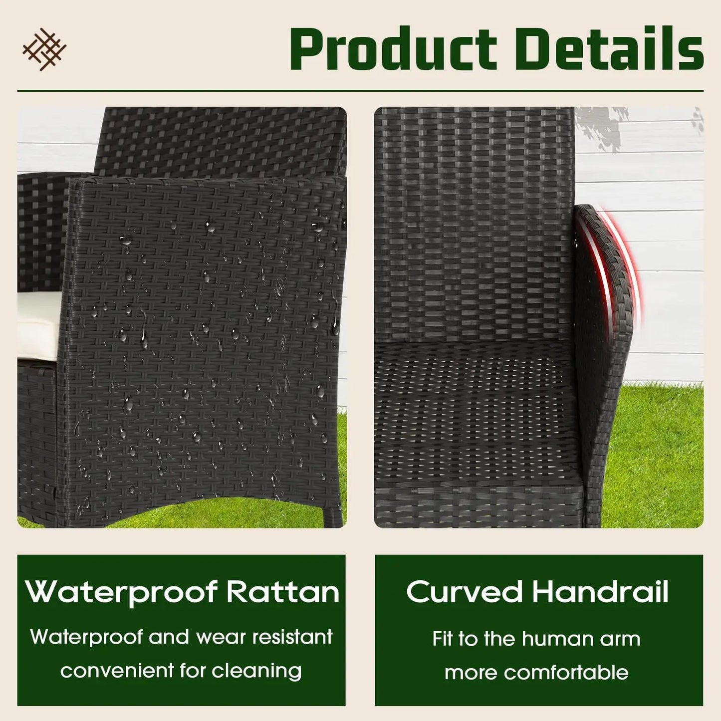 4 Piece Outdoor Patio Furniture Set Wicker With Coffee Table Rattan Chairs Black