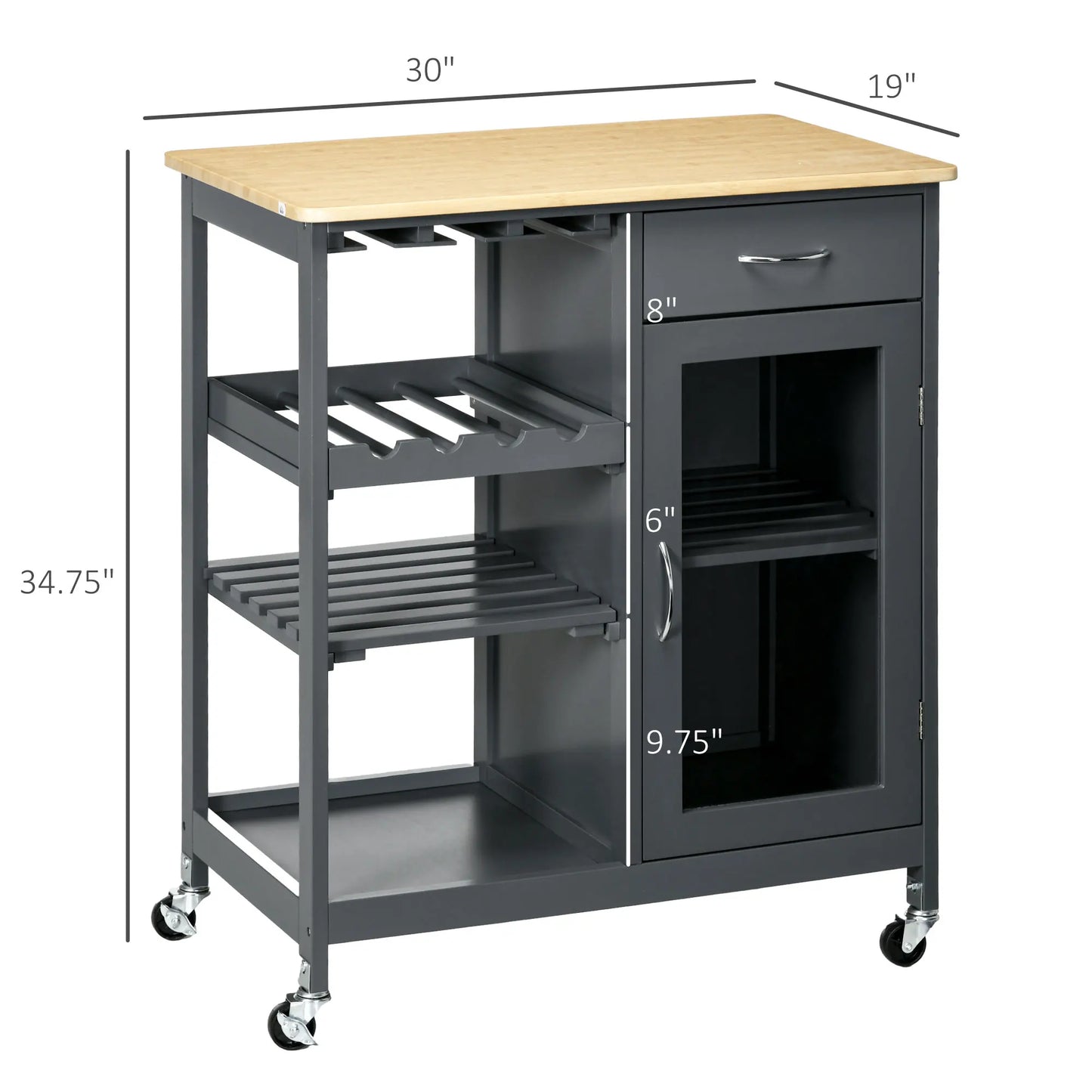 HOMCOM Utility Kitchen Cart Rolling Kitchen Island With Wine Rack And Storage Trolley Grey On Wheels
