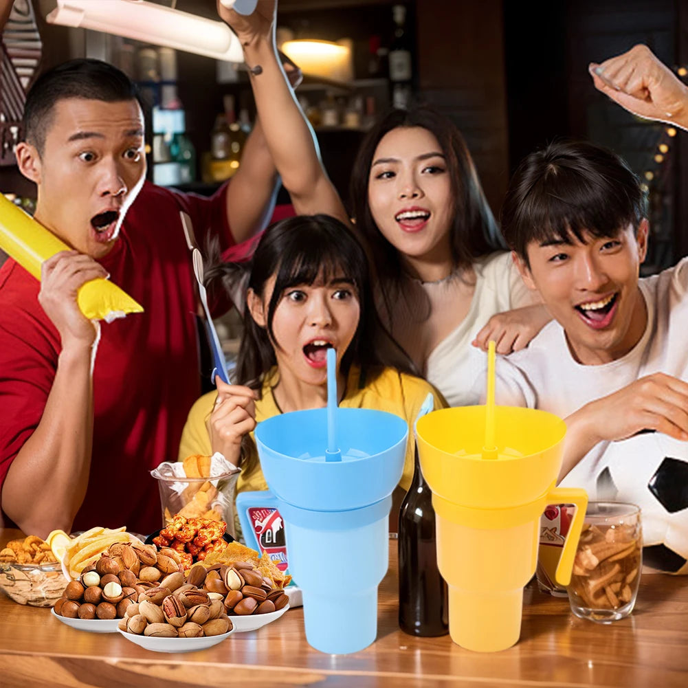 1000ml 2 In 1 Snack Cup With Straw Stadium Tumbler