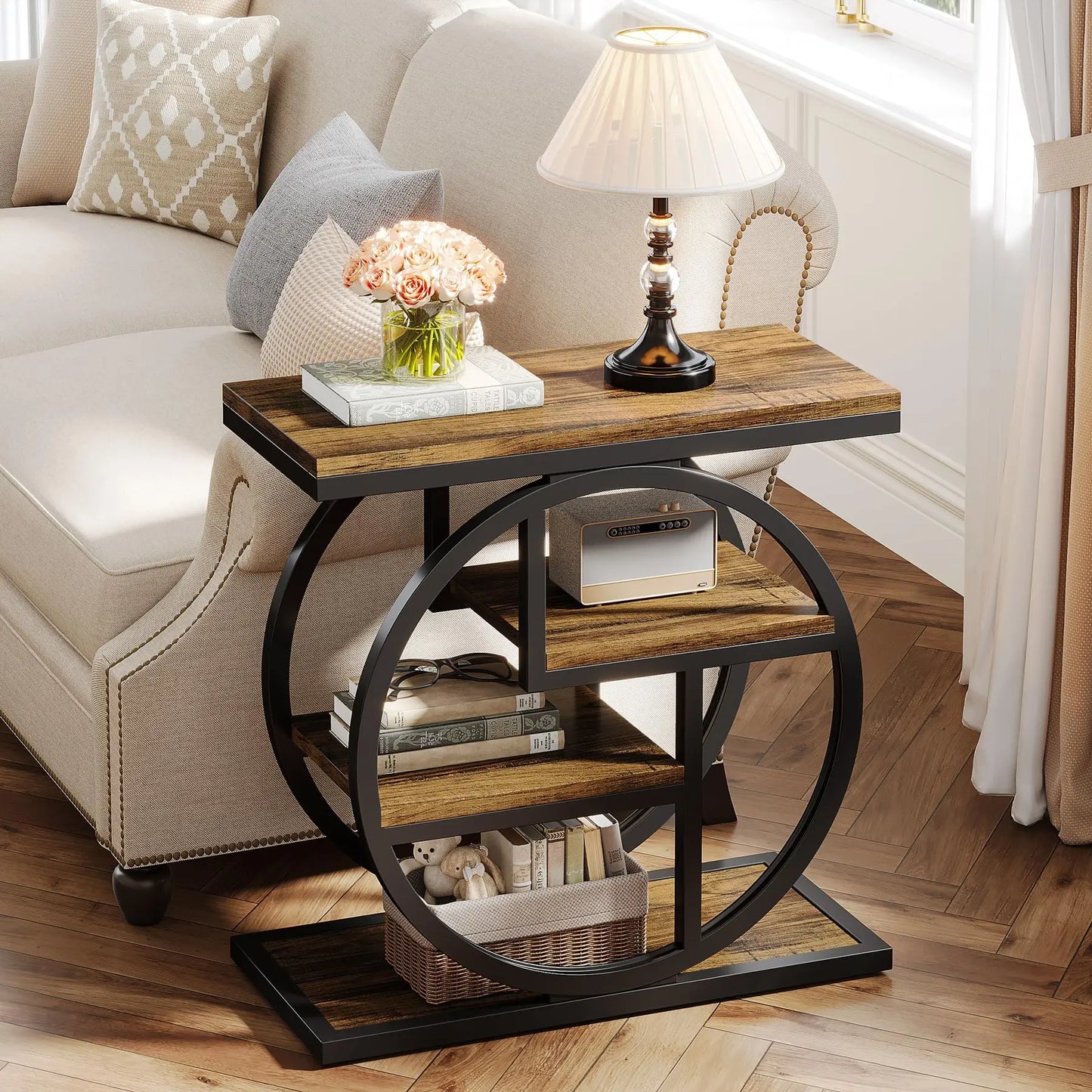 Tribesigns End Table Living Room 4 Tier Storage Shelves