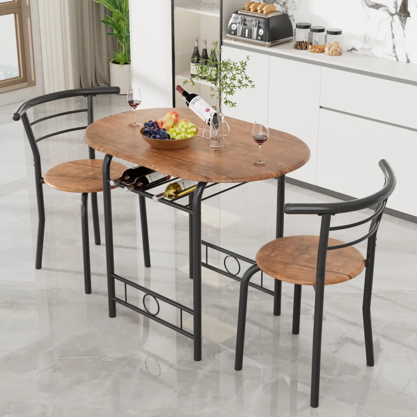Vineego 3 Piece Kitchen Dining Set For 2 Black Table Chairs