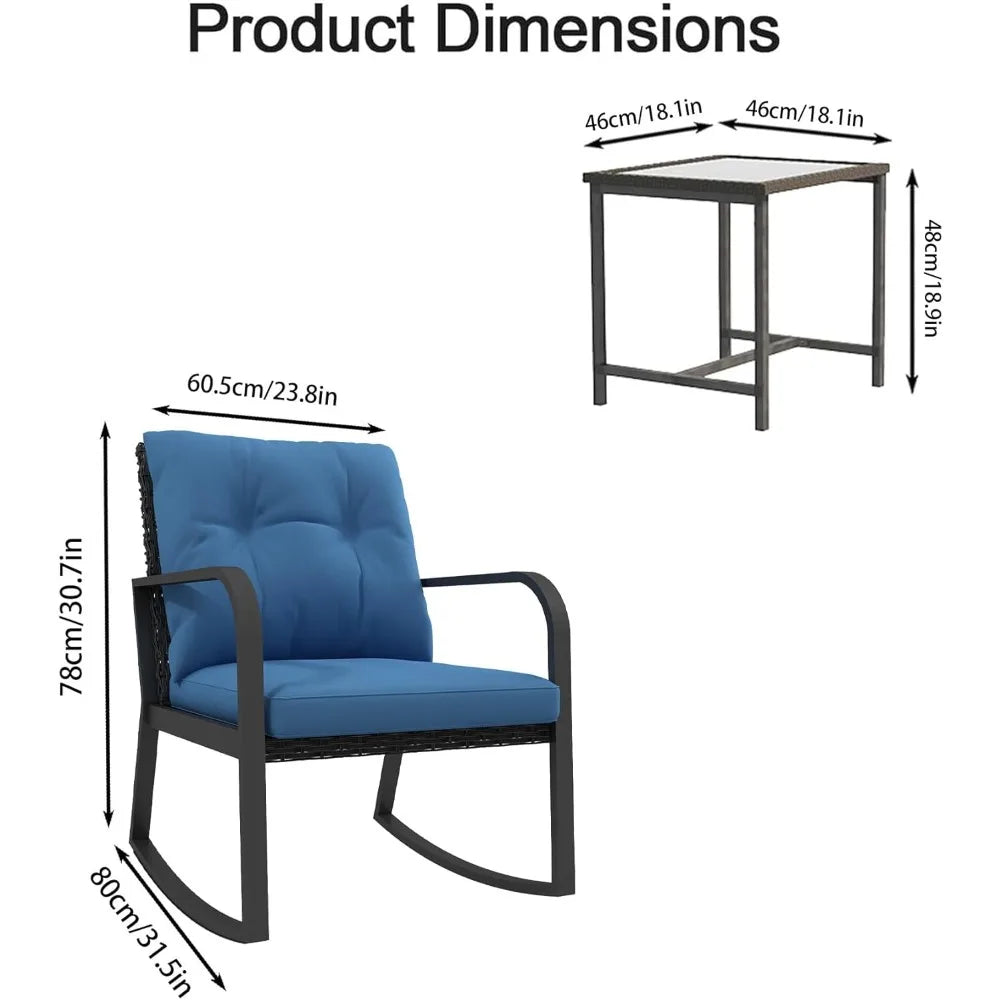 3 Piece Outdoor Rocking Bistro Set With Wicker Patio Furniture