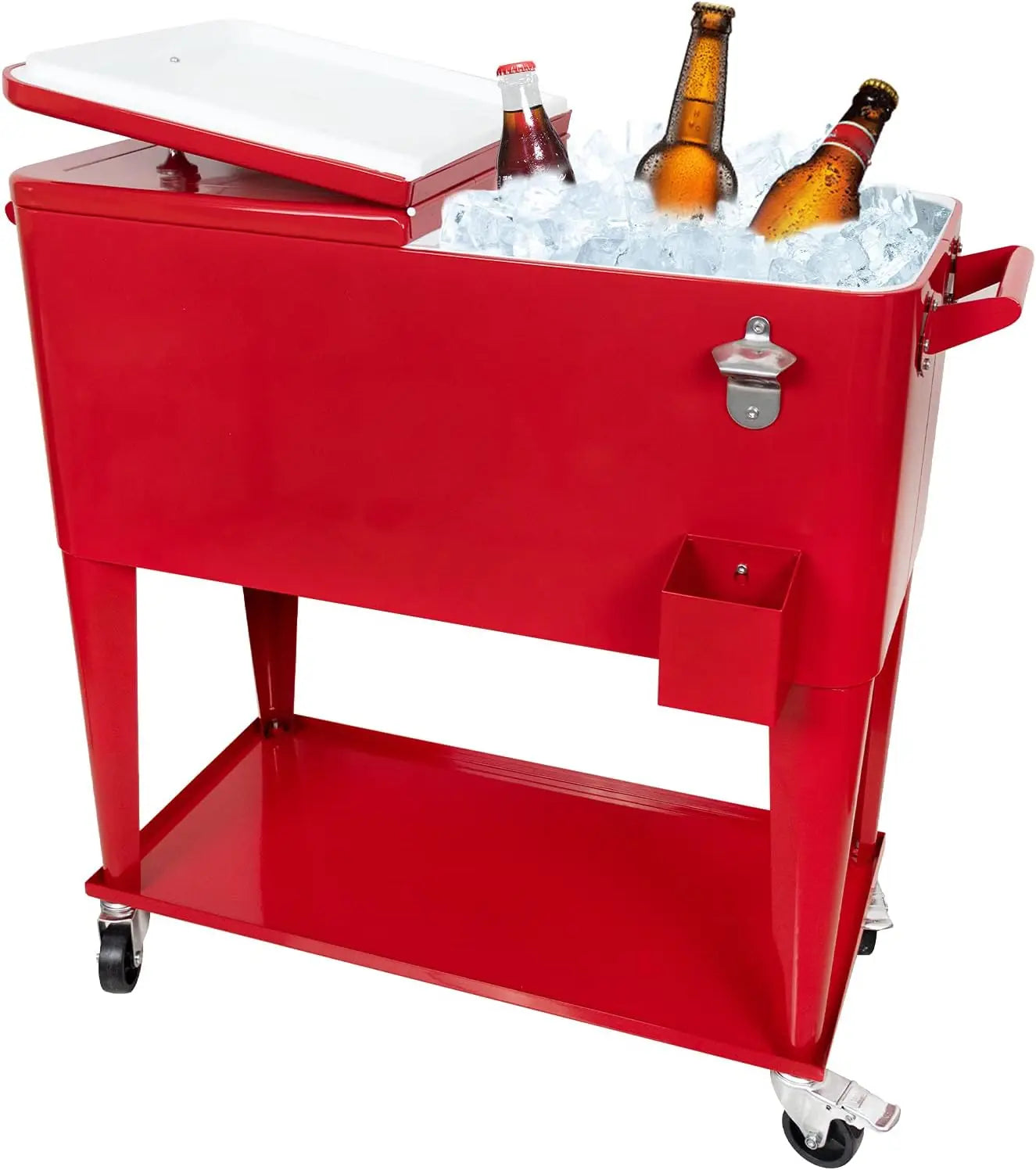 80 Qt Rolling Cooler Cart Ice Chest For Outdoor Patio Party