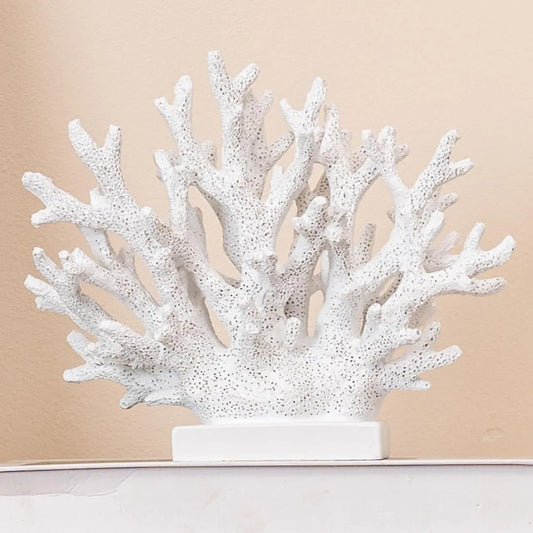 White Coral Decor Resin Statue 5.8 Inch Tall Nautical Home Accent