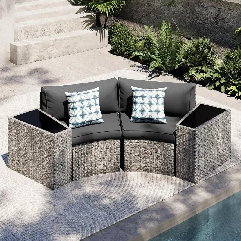 Patio Furniture Set Fully Assembled Outdoor Sectional Sofa Grey Half Moon Curved