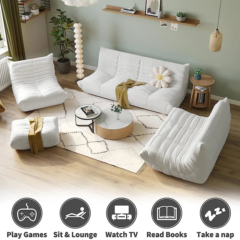 Teddy Fabric Bean Bag Sofa Comfy Lazy Floor Couch Soft Lounge Chair Foam Filled Accent Chair for Living Room Bedroom