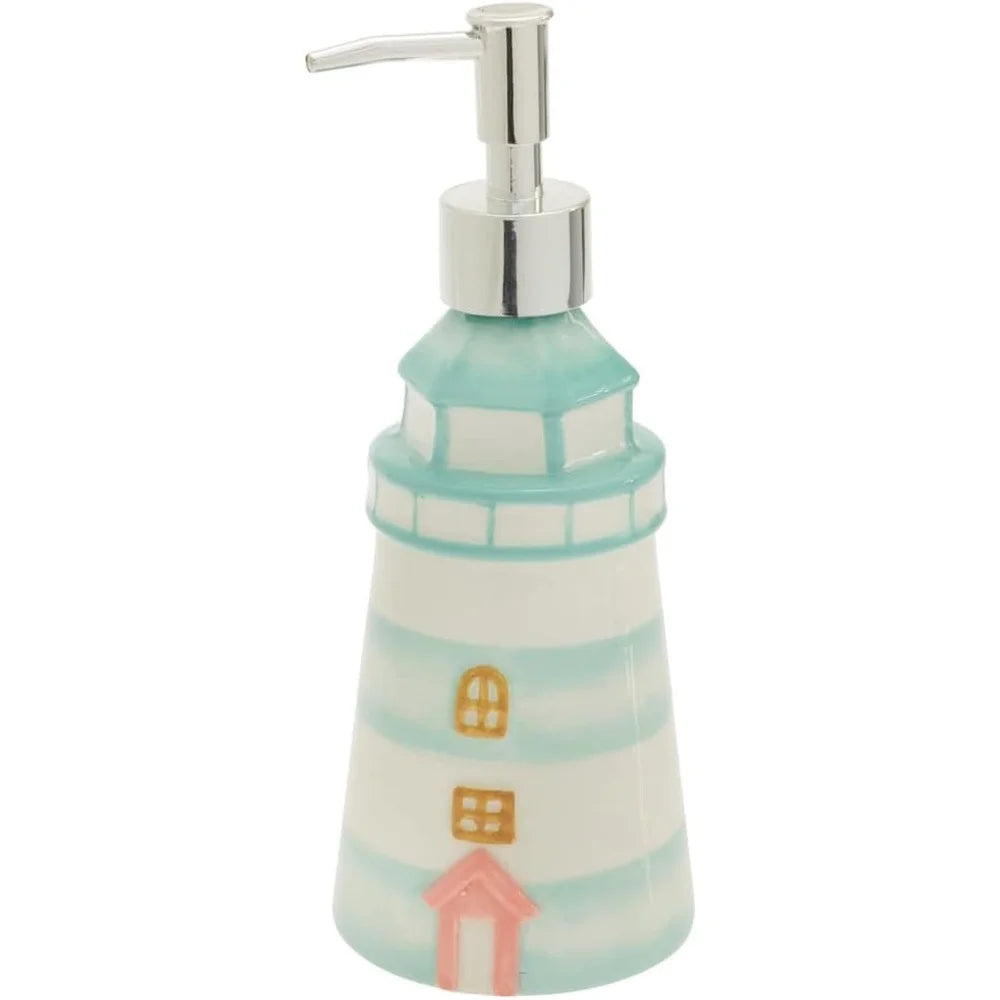 Ceramic Soap Dispenser Nautical Beach Hand Soap Pump Refillable 13oz Liquid Container Coastal Home Decor Bathroom
