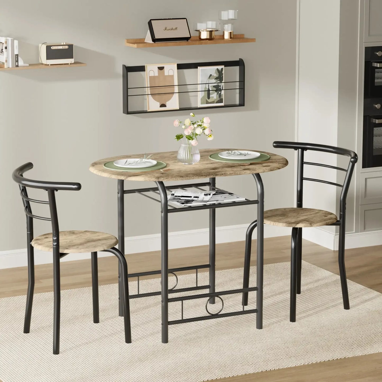 Vineego 3 Piece Small Dining Set For Two Black Table Chairs