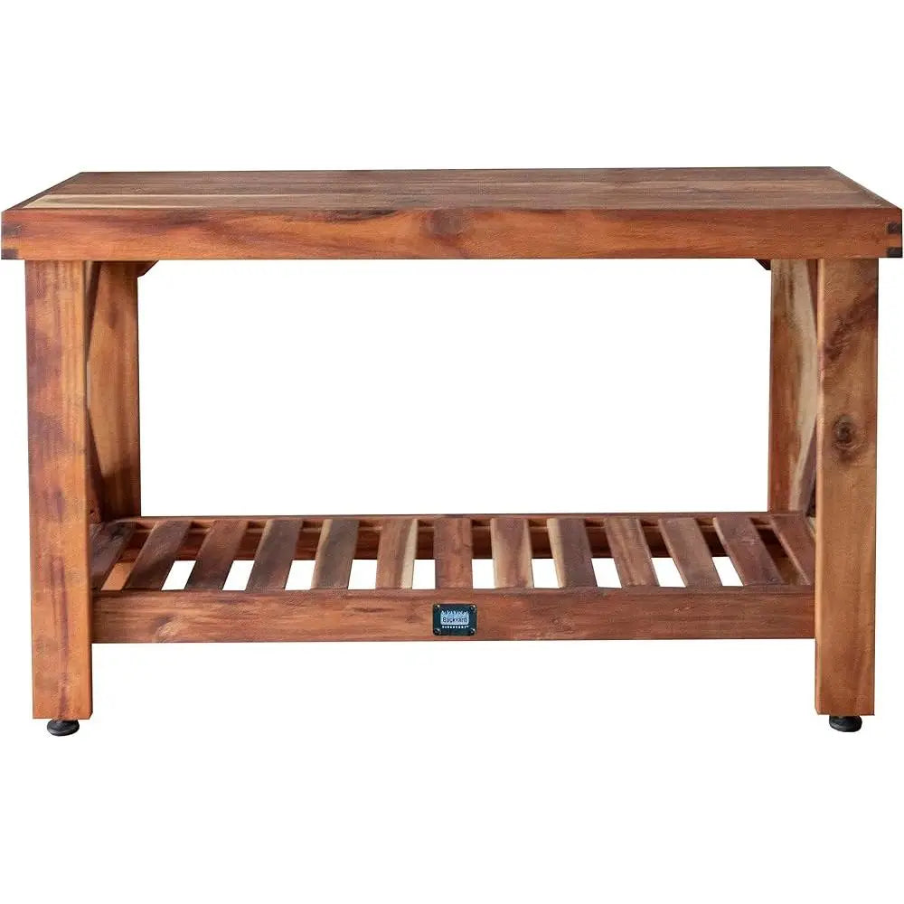 48 Inch Acacia Wood Console Table Farmhouse Style With Lower Slat Storage
