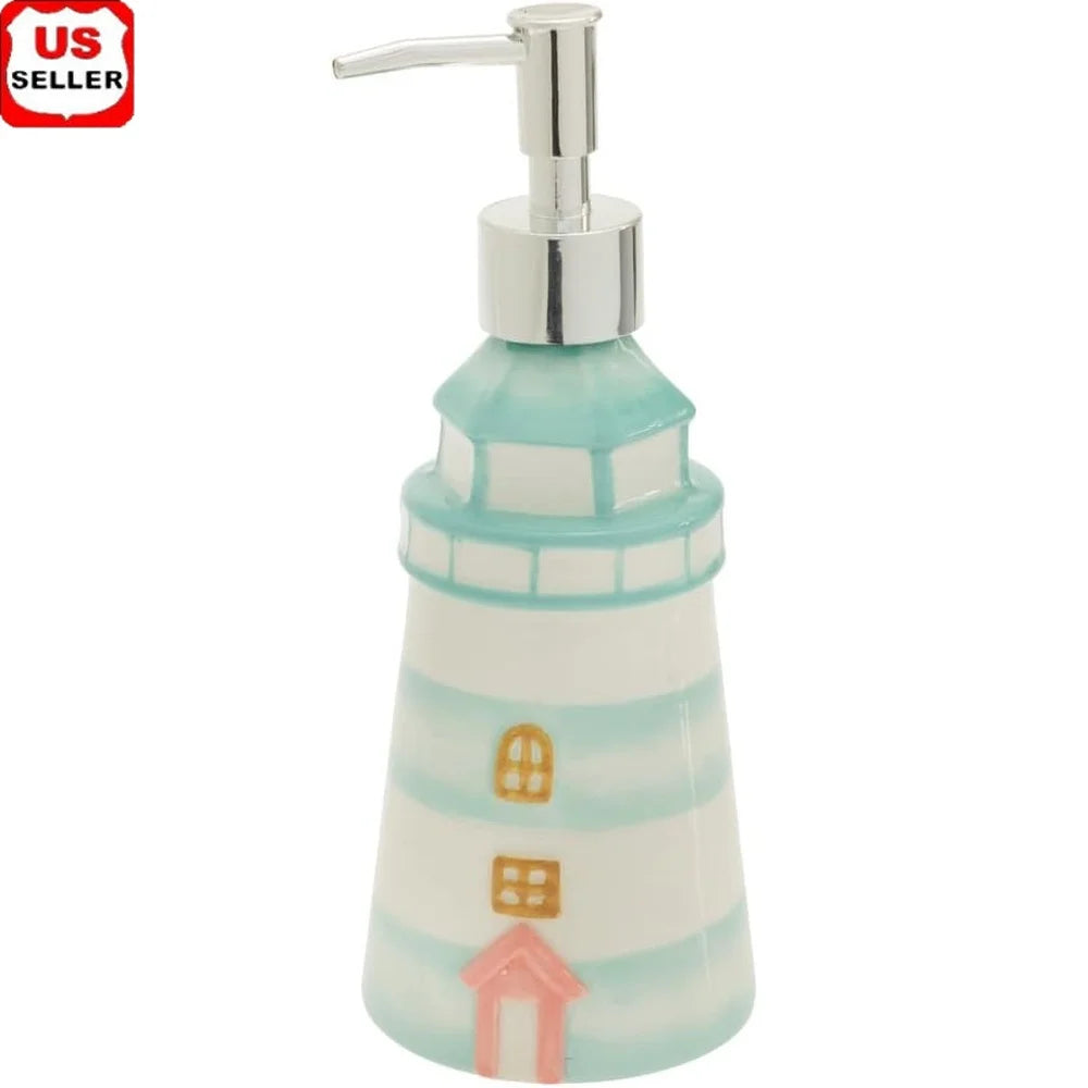 Ceramic Soap Dispenser Nautical Beach Hand Soap Pump Refillable 13oz Liquid Container Coastal Home Decor Bathroom
