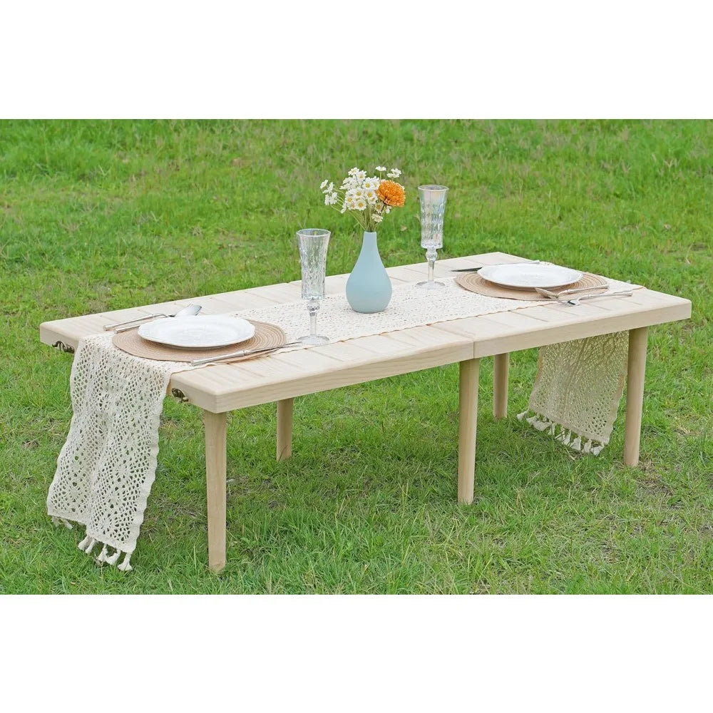 Boho Wood Picnic Table 22x44 Portable Low Table For Two