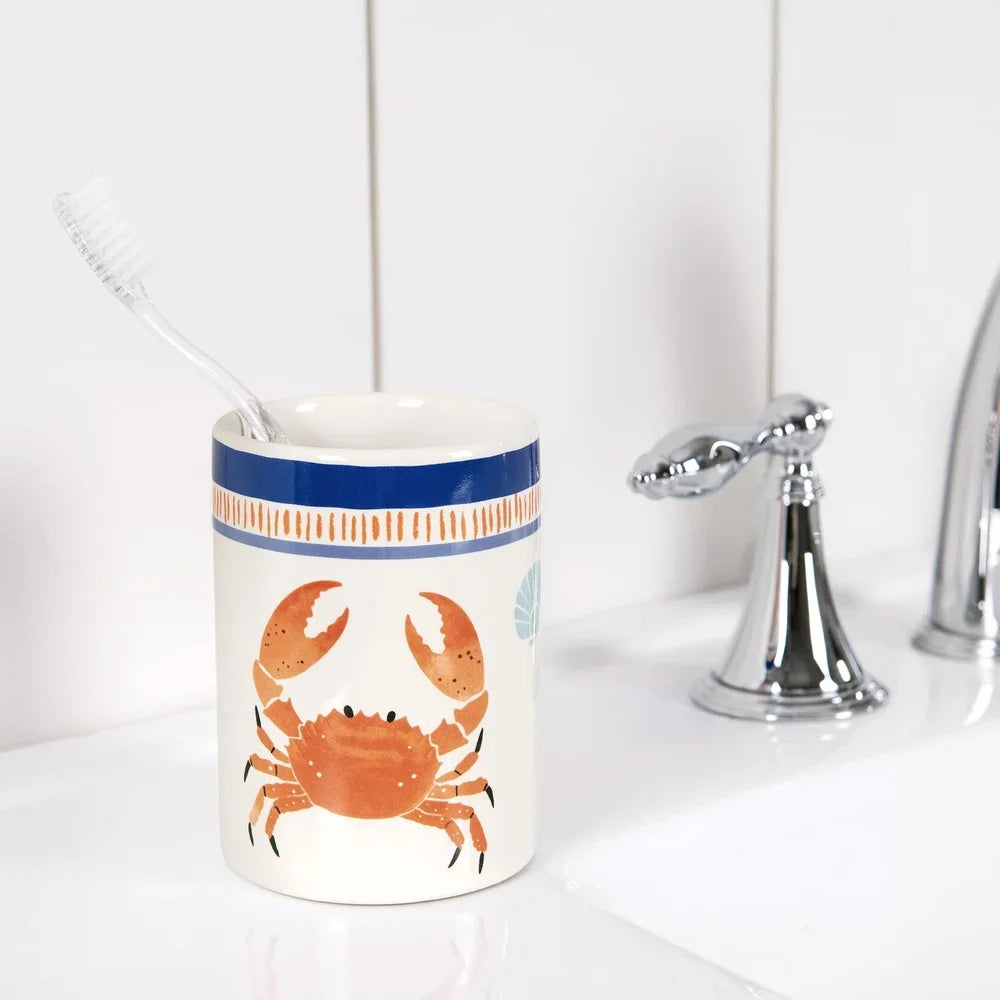 Ceramic Bathroom Shelves Set With Crab Design Soap Pump And Toothbrush Holder Bath Accessories Decor