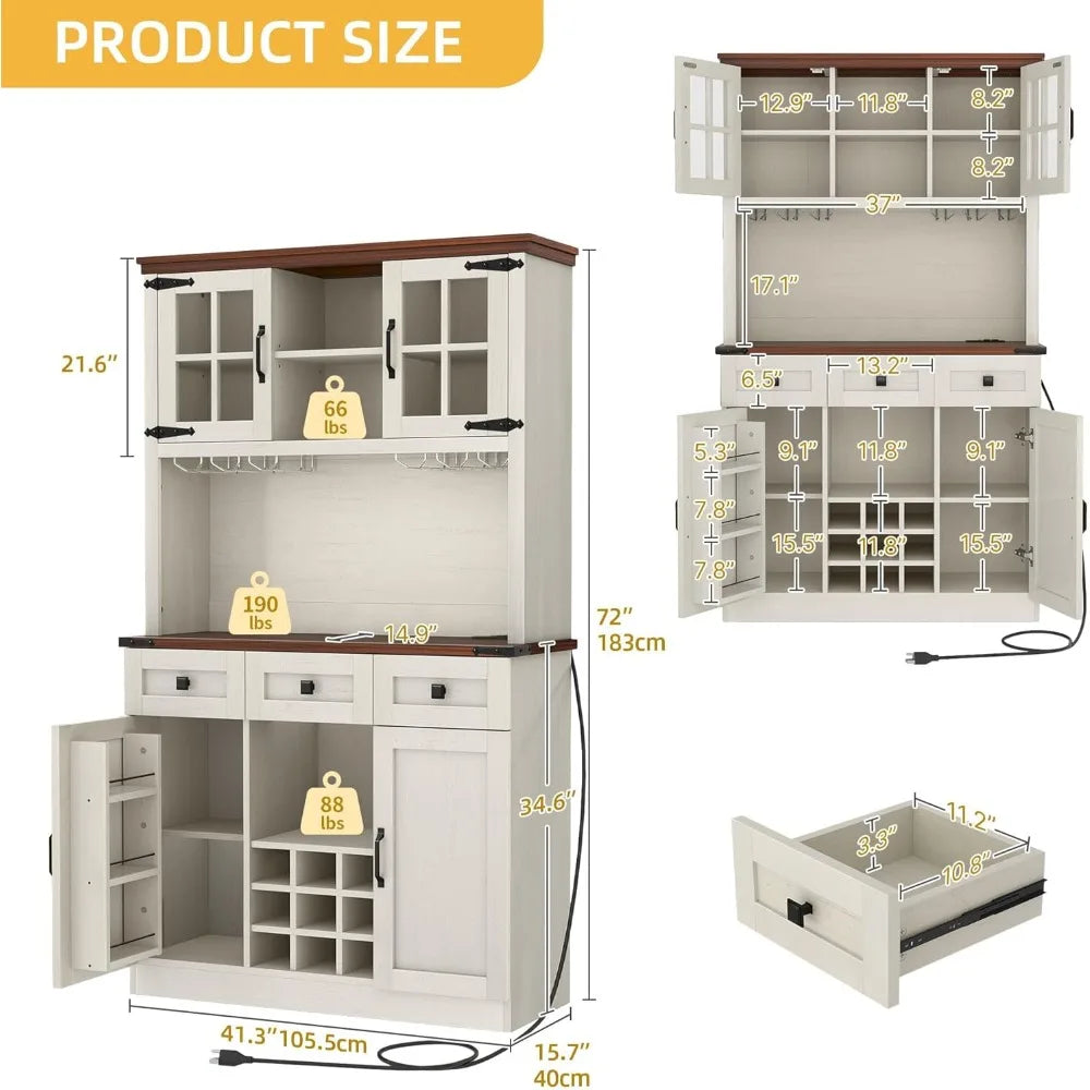Coffee Bar Cabinet With Outlet And Lights 72 Inch Farmhouse
