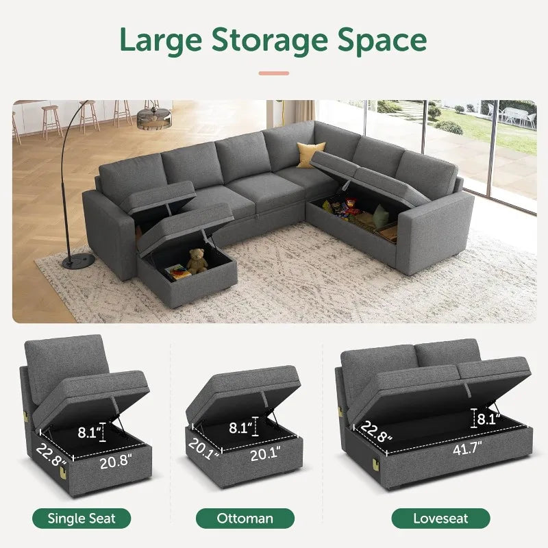 Sectional Sleeper Sofa U Shaped Couch With Storage Grey
