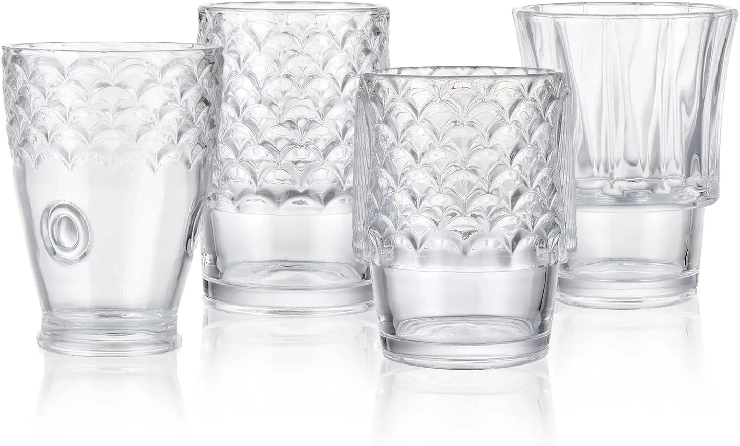 Fish Design Tumbler Glasses Set Of Four Stackable Colored Beverage Cups