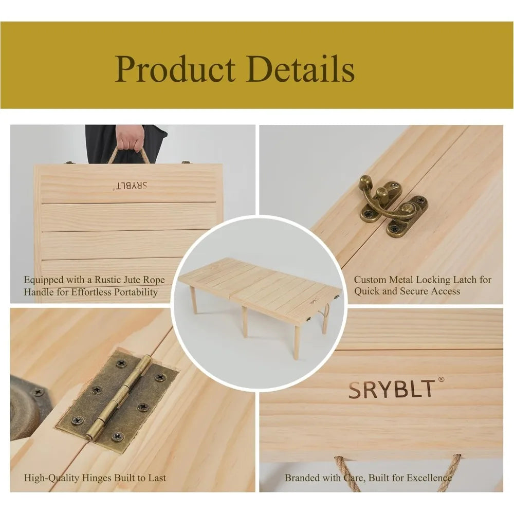 Boho Wood Picnic Table 22x44 Portable Low Table For Two