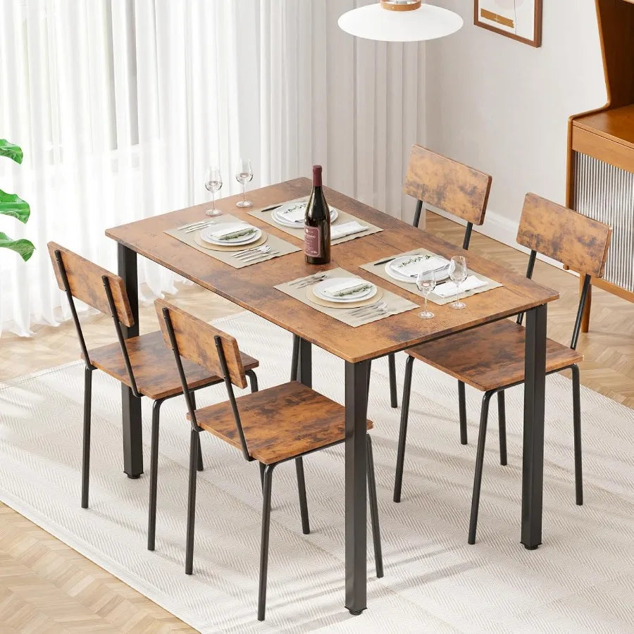 5 Piece Kitchen Dining Table Set For 4 With 4 Chairs