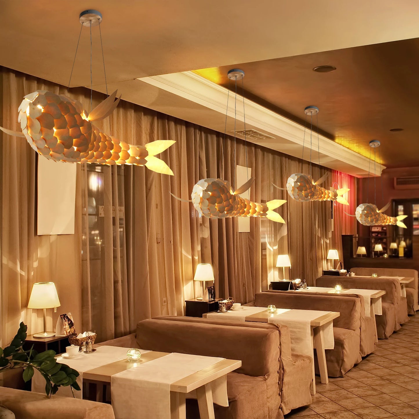 LED Fish Shaped Pendant Light Adjustable Height Chandelier