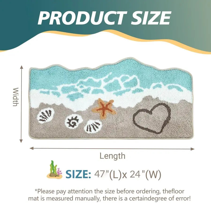 Blue Ocean Wave Bath Mat Soft Absorbent Non Slip Backing Coastal Decor