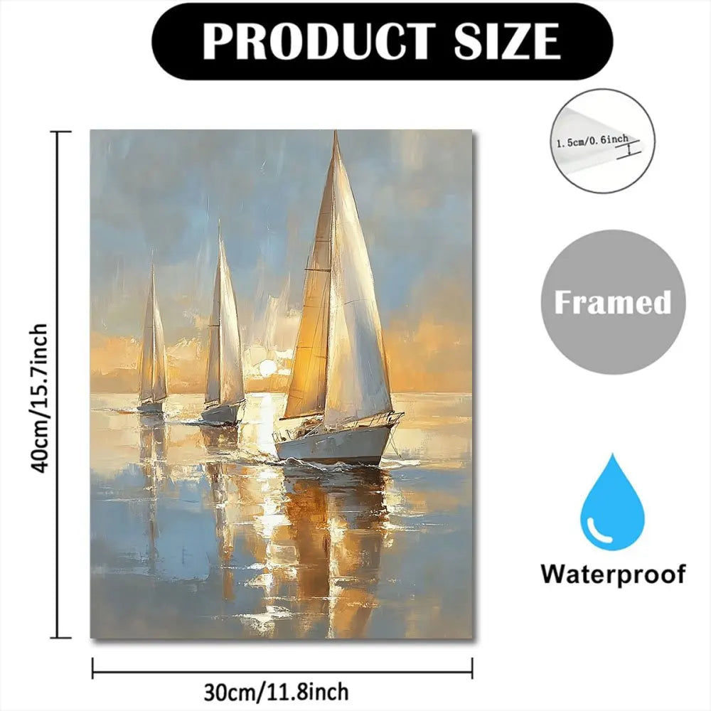 Pastel Sailing Boat Canvas Art Framed In Wood Home Decor
