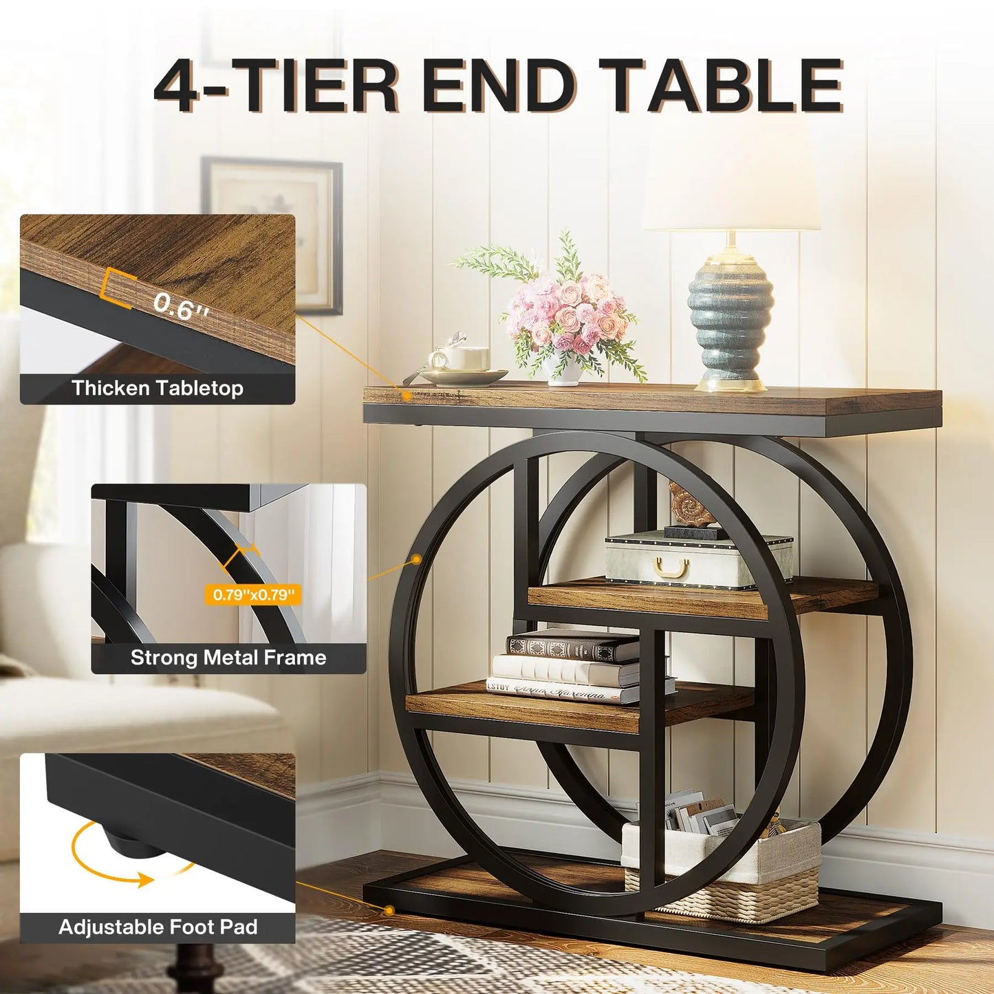 Tribesigns End Table Living Room 4 Tier Storage Shelves