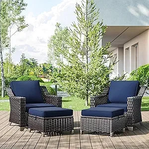 4 Piece Wicker Patio Furniture Set With Chairs And Ottomans