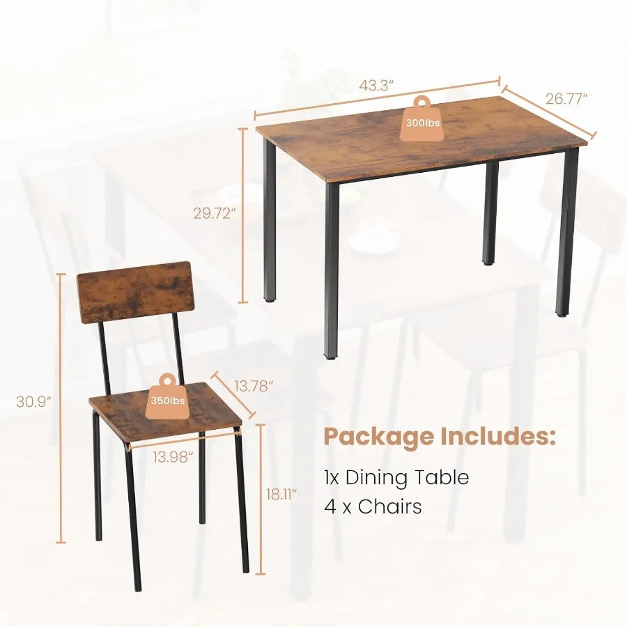 5 Piece Kitchen Dining Table Set For 4 With 4 Chairs